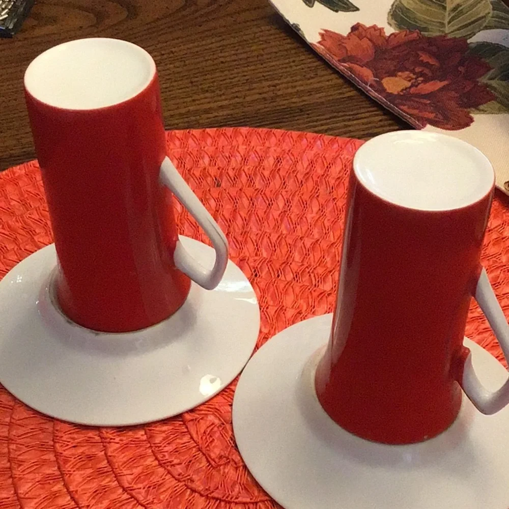 Set of espresso mugs 4 inches tall 2 inches wide red & white no chips or…